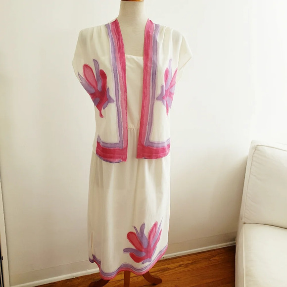 Spring Vintage Sundress / 70s /Jacket / Off White / 2 Pieces / Size Small - Picture 1 of 7